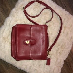 Vintage Red Leather Coach Messenger Bag